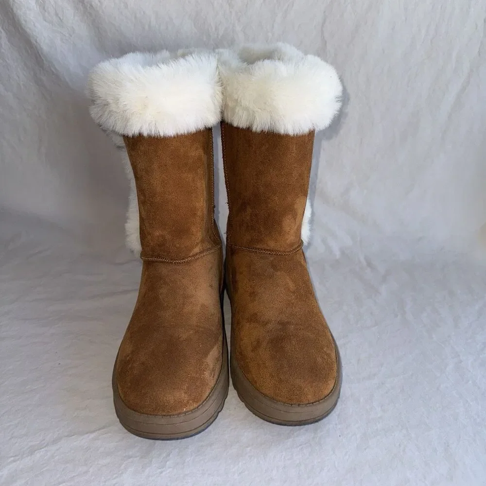 So Women's Abigail Comfort Pull-On Winter Boots, Chestnut Faux-Fur, Size 6